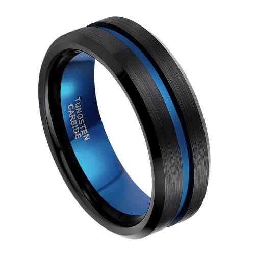 anello da uomo nero con fascia blu per matrimonio, fidanzamento o anniversario, tungsteno da 8 mm in tutte le misure