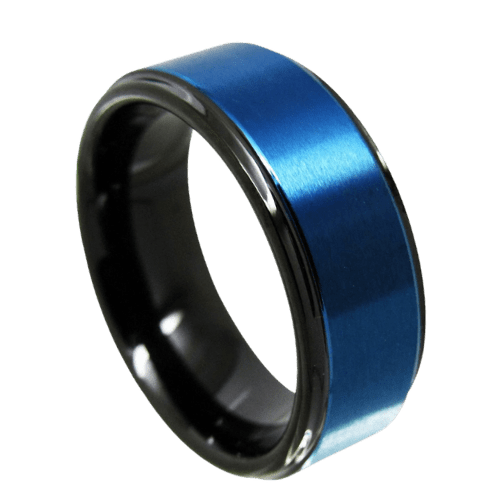 anello da uomo blu per matrimonio fidanzamento anniversario fascia lucidata 8mm tungsteno nero in tutte le misure