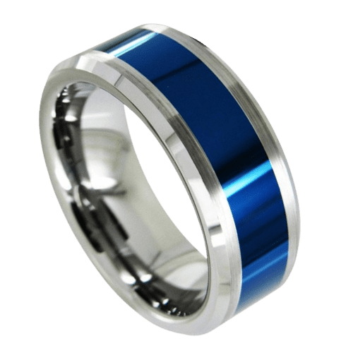 anello da uomo blu per matrimonio fidanzamento anniversario argento tungsteno 8mm in tutte le misure lucidato
