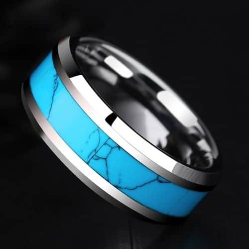 Anello in argento e carburo di tungsteno blu per uomo