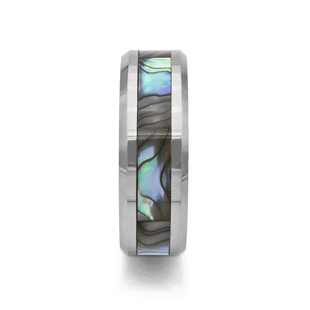 Anello in tungsteno con conchiglia di abalone scintillante