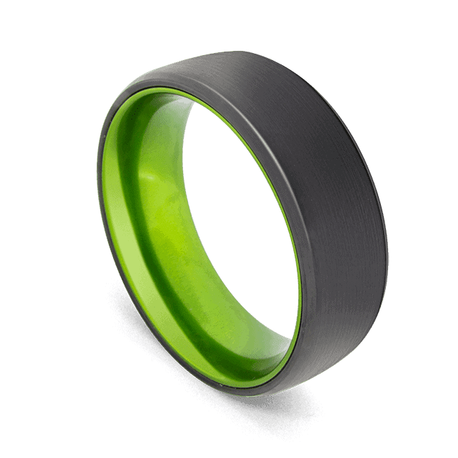 Anello da uomo nero con interno verde vivo