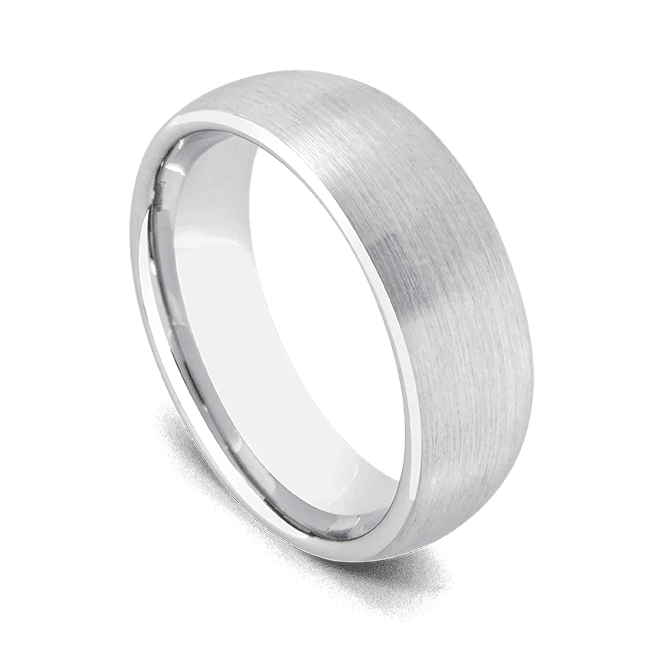 Anello in carburo di tungsteno argento da uomo - Anello a forma di cupola in argento spazzolato