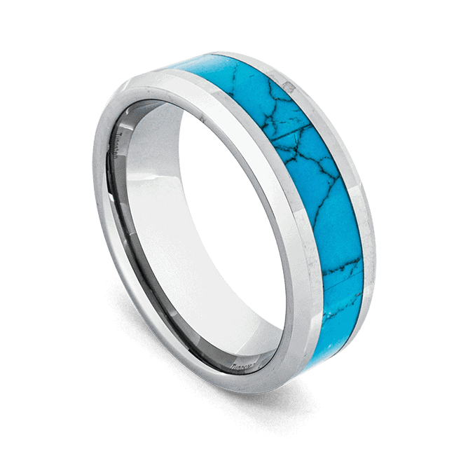 Anello in tungsteno per uomo - Argento con turchese
