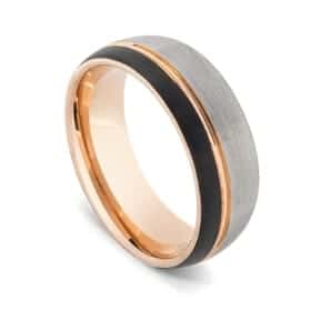 Anello da uomo in argento spazzolato, nero e oro lucido