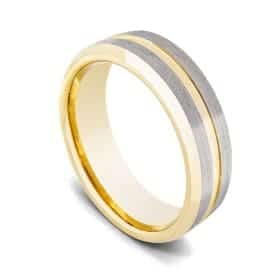 Anello in argento spazzolato e oro lucido per uomo