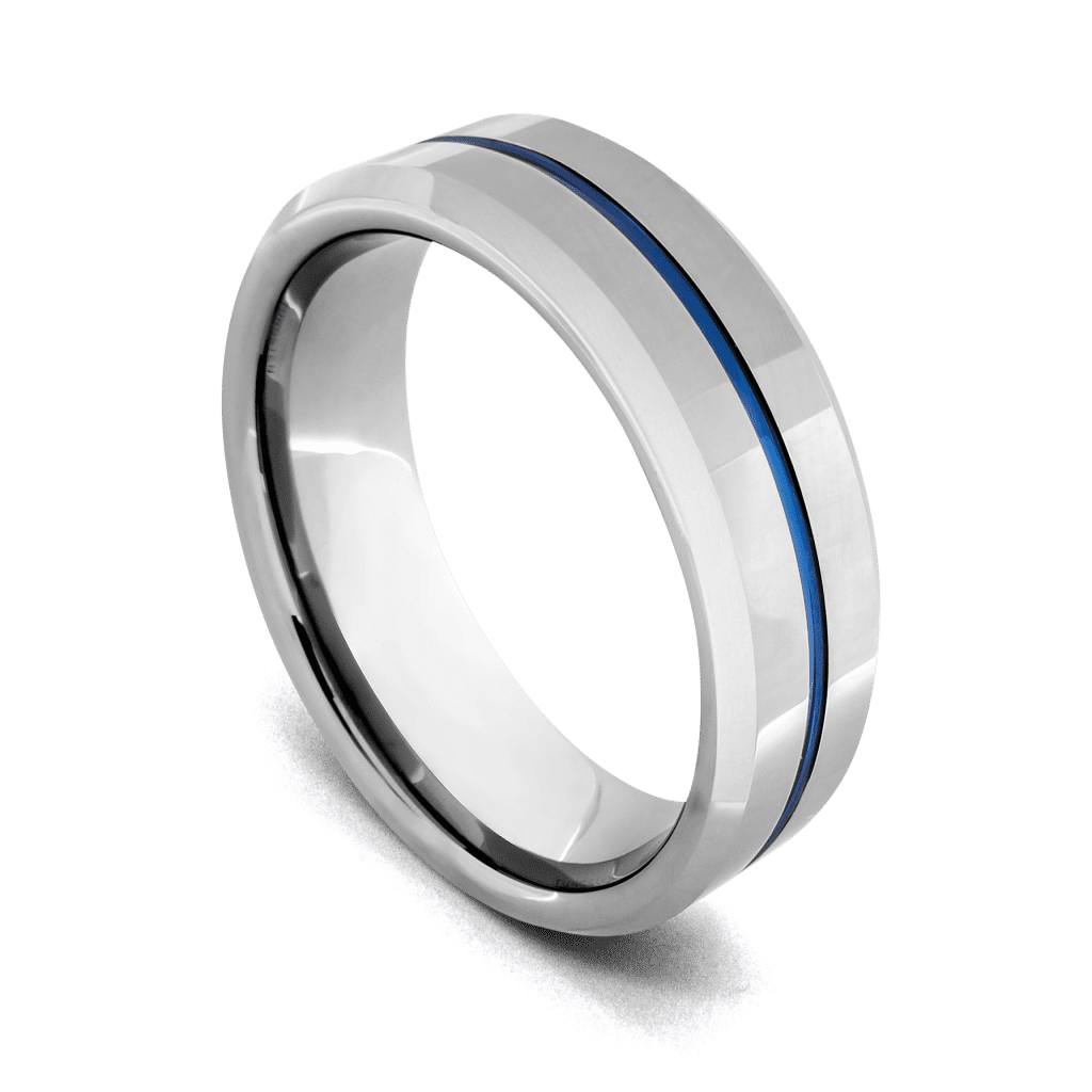 anello da uomo in argento per anniversario di matrimonio e fidanzamento con fascia blu di tunsgten