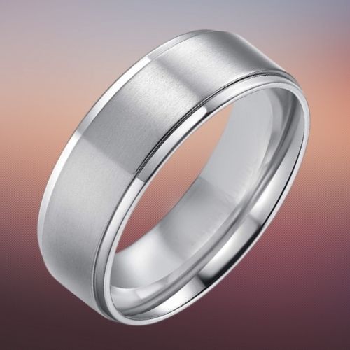 Anello da uomo in titanio argento con fascia spazzolata da 8 mm e 6 mm