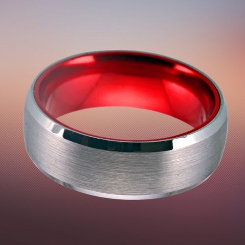 Anello in tungsteno per uomo - Argento e rosso design moderno vestibilità comoda