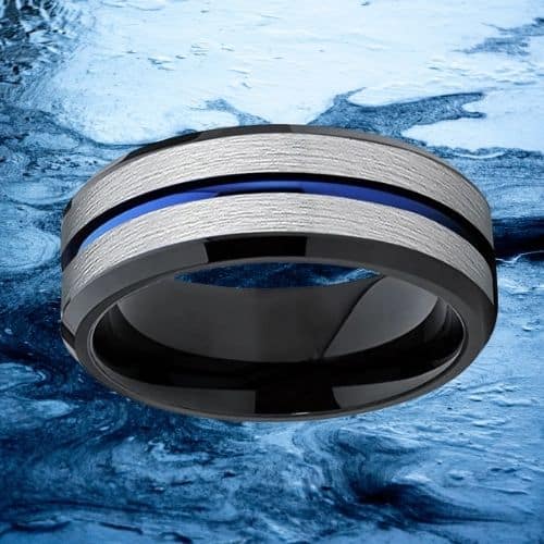 Anello da uomo in tungsteno - Argento, blu e nero in tutte le taglie, design in stile moderno