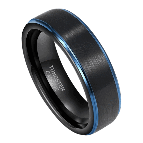 anello da uomo nero con fascia blu sul bordo anniversario di matrimonio fidanzamento 6mm 8mm in tutte le misure