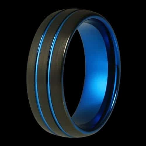 Anello da uomo in tungsteno blu e nero