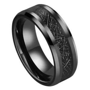 Anello da uomo in tungsteno nero con intarsio effetto meteorite