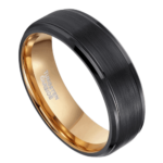Finesse - Anello da uomo in tungsteno nero e oro rosa - 8 mm