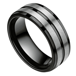 anello da uomo nero con argento spazzolato per matrimonio anniversario fascia in argento 8mm titanio in tutte le misure