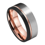 Erudite - Anello da uomo in tungsteno - Argento, Nero, Oro rosa 8mm