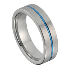 anello da uomo in argento per anniversario di matrimonio fede nuziale 6mm tungsteno spazzolato blu scanalatura centrale tutte le misure