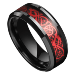 Phénix - Anello da uomo in tungsteno - Nero con inserto in fibra di carbonio rossa 8 mm