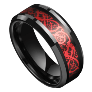 anello da uomo nero con inserto in fibra di carbonio rossa, fede nuziale in tungsteno da 8 mm, anello di fidanzamento per anniversario di matrimonio in tutte le misure
