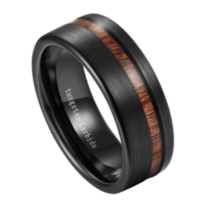 anello da uomo nero con fascia in legno per anniversario di matrimonio, fede nuziale in tutte le misure, tungsteno da 8 mm