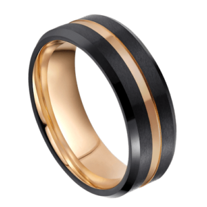 anello da uomo nero con fascia centrale in oro rosa tungsteno 8mm fede nuziale anniversario fidanzamento in tutte le misure