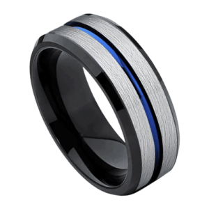 anello da uomo in argento con fascia blu in tungsteno da 8 mm per matrimoni, anniversari o fidanzamenti in tutte le taglie