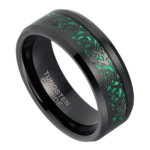 Deco - Anello in tungsteno da uomo - Nero con inserto in fibra verde 8 mm