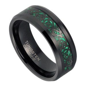 anello da uomo verde con tungsteno nero da 8 mm per anniversario di matrimonio o fede nuziale in tutte le misure