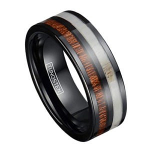 anello da uomo in legno di corna di cervo in tungsteno nero da 8 mm. Perfetto per fede nuziale, anniversario o fidanzamento