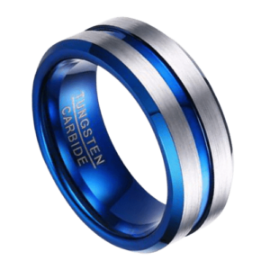 anello blu da uomo con lati in argento spazzolato, fascia in tungsteno da 8 mm per anniversario di matrimonio e fidanzamento in tutte le misure