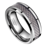 Labyrinth - Anello da uomo in tungsteno - Argento con inserto in fibra di carbonio 8 mm
