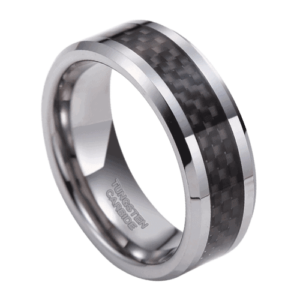 anello da uomo in argento con inserto in fibra di carbonio, fede nuziale per anniversario di matrimonio, in tutte le misure, stile moderno lucido