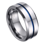 Saldezza - Anello da uomo in tungsteno - Argento con scanalatura blu 8 mm