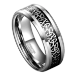 Mojo - Anello da uomo in tungsteno - Argento con inserto in fibra di carbonio nero 8 mm