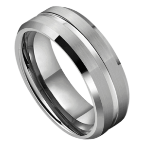 fede nuziale in argento da uomo o per anniversario e fidanzamento. Fascia in tunsgten da 6 mm o 8 mm con argento spazzolato
