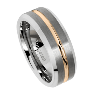 anello da uomo in argento tungsteno spazzolato con fascia centrale in oro rosa per anniversario di matrimonio anello di fidanzamento in tutte le misure