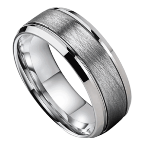 anello da uomo in argento per anniversario di matrimonio o fidanzamento. argento spazzolato con lati lucidi tungsteno da 8 mm in tutte le misure