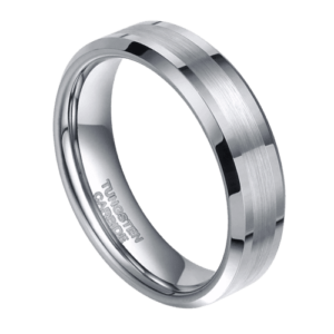 Anello da uomo in argento realizzato in tungsteno Anello da uomo Silver Master in argento spazzolato con bordi lucidi da 6 mm e 8 mm