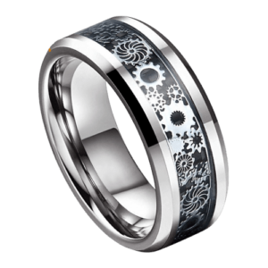 anello da uomo in argento con intarsio a forma di ingranaggio di orologio nero per fede nuziale per anniversario di matrimonio in tutte le misure 6 mm o 8 mm