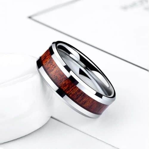 anello in legno per uomo con lati in tungsteno argentato di 8 mm di larghezza perfetto per anniversario di matrimonio o fidanzamento