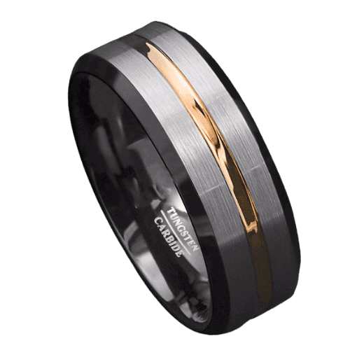 The Champion – Men’s Tungsten Ring – Silver Black Gold 6mm or 8mm