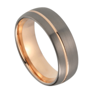 anello da uomo in tungsteno grigio canna di fucile e oro rosa