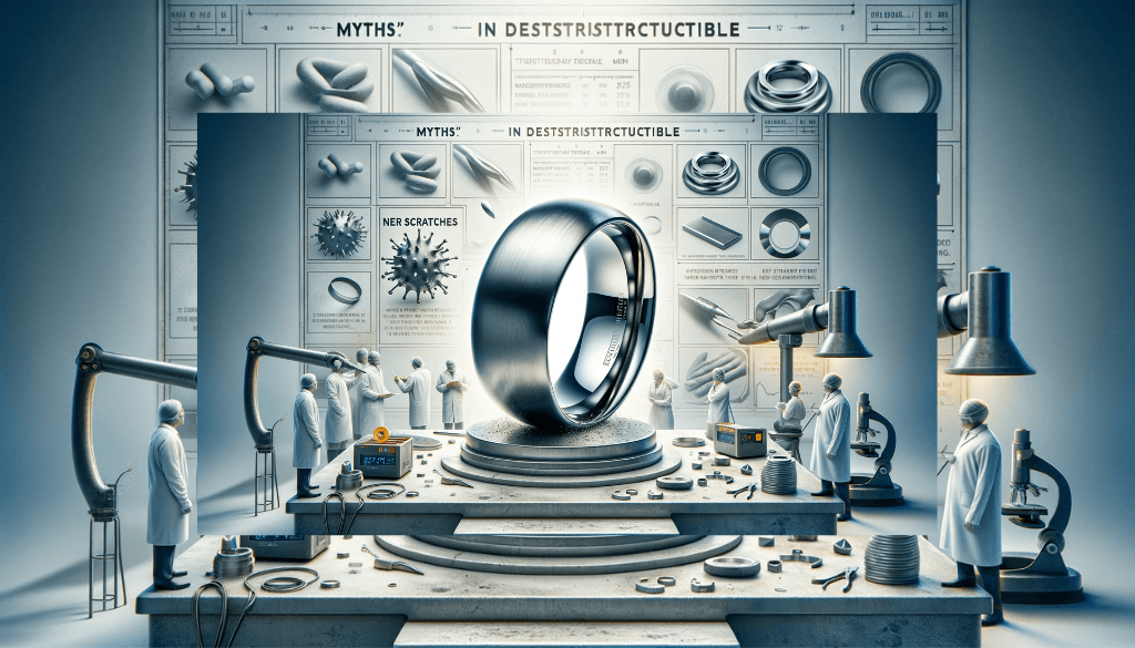 Image Suggestion: A tungsten ring alongside common misconceptions or myths, depicted in a creative, illustrative manner.