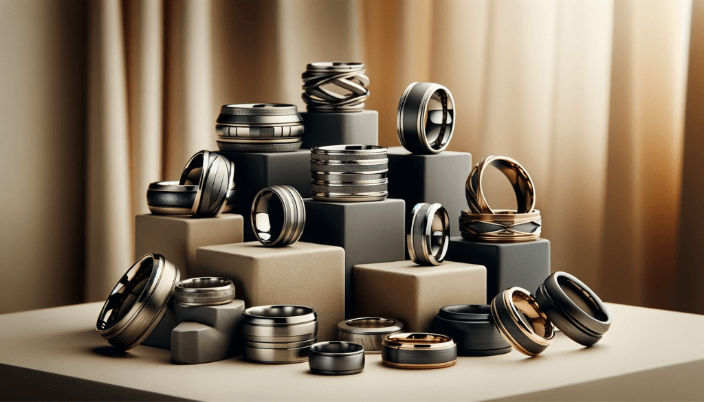 A sophisticated collection of trendy men's rings, focusing on the popular 6mm width in contemporary designs.