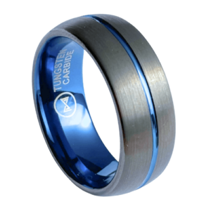 Anello da uomo grigio canna di fucile con scanalatura blu