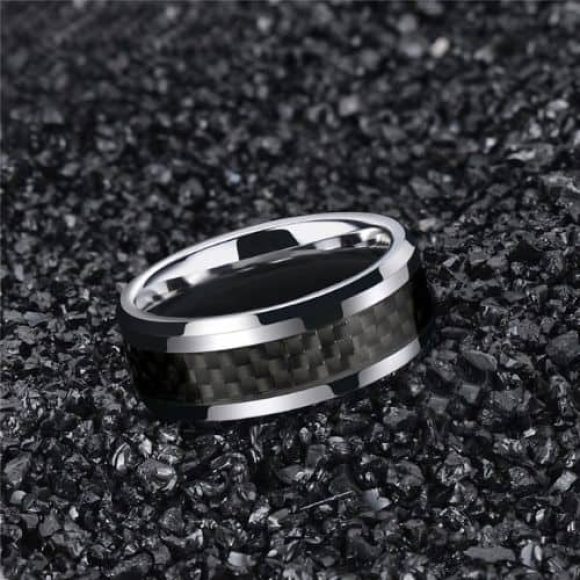 Anello in argento lucido e nero per uomo