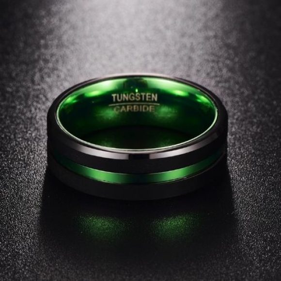Anello in tungsteno per uomo - Nero con verde in tutte le taglie, design in stile moderno