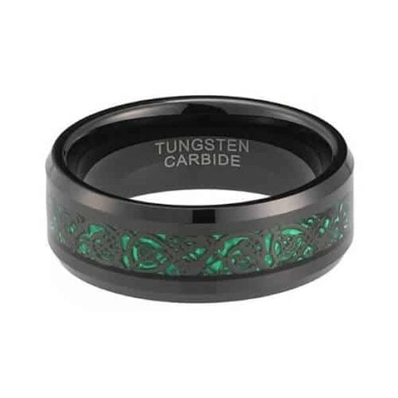 Anello da uomo in tungsteno verde da 8 mm su tungsteno nero