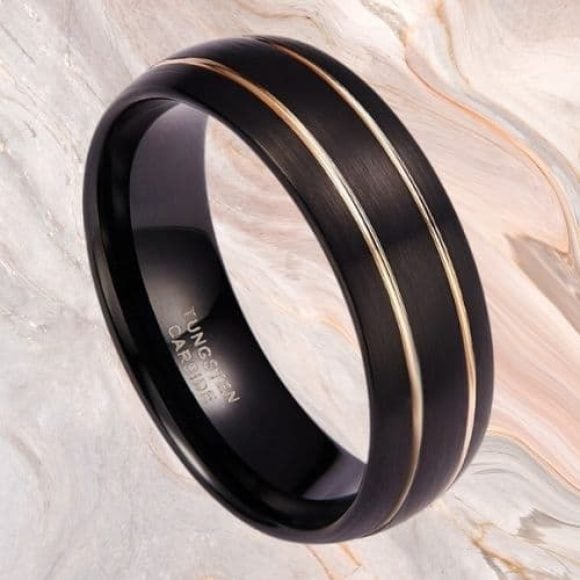 Anello in carburo di tungsteno per uomo - Design in stile moderno nero e oro