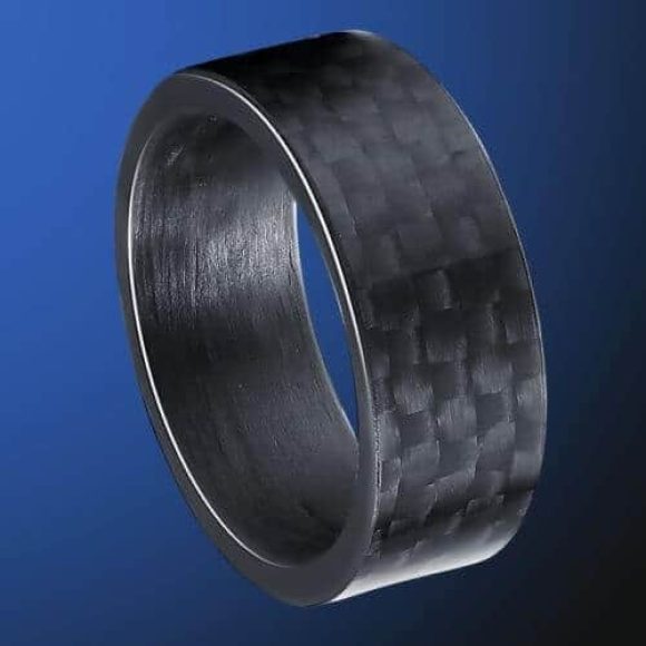 Anello in fibra di carbonio nero da uomo